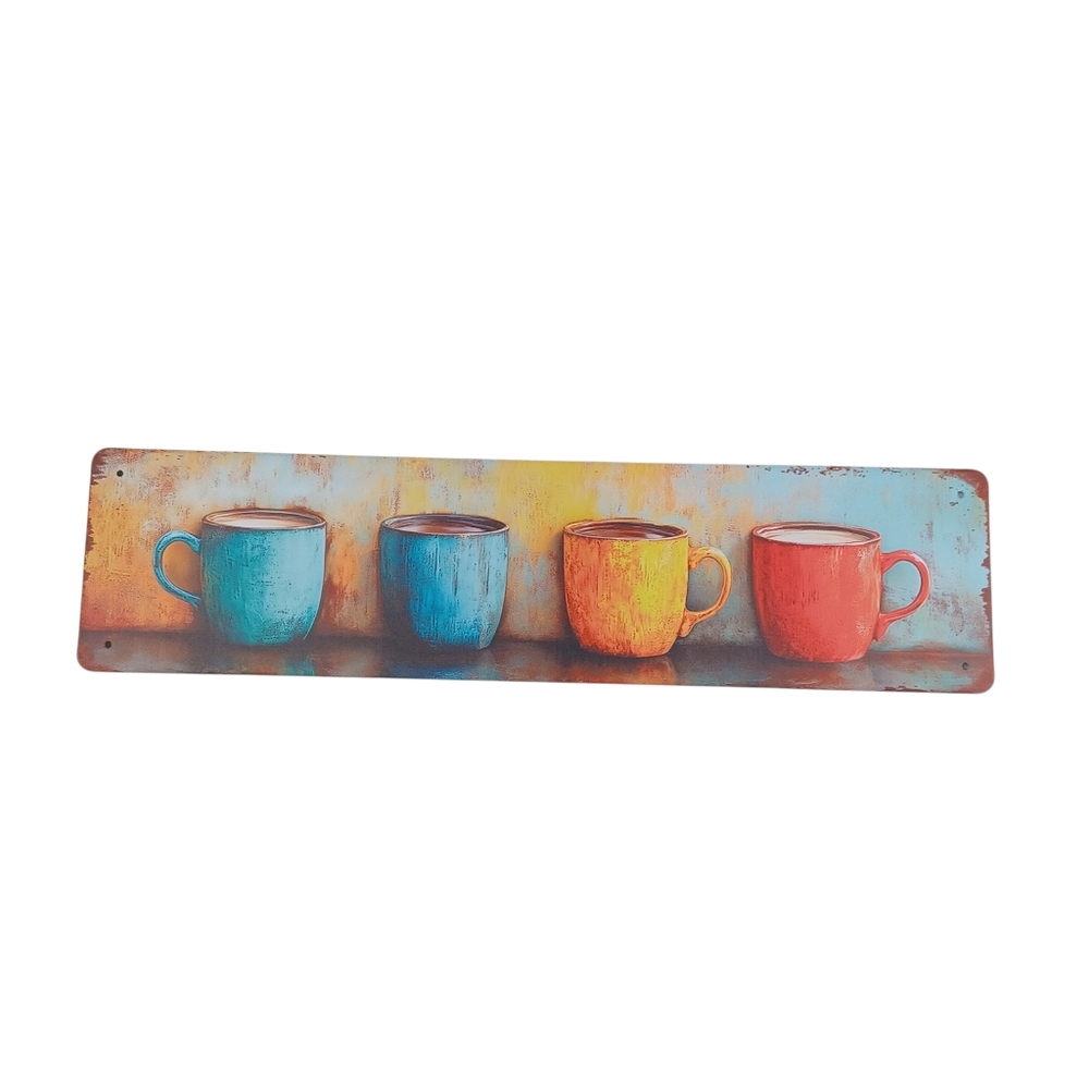 Retro Mug Cup Wall Decor - 2D Flat Metal Sign 😊